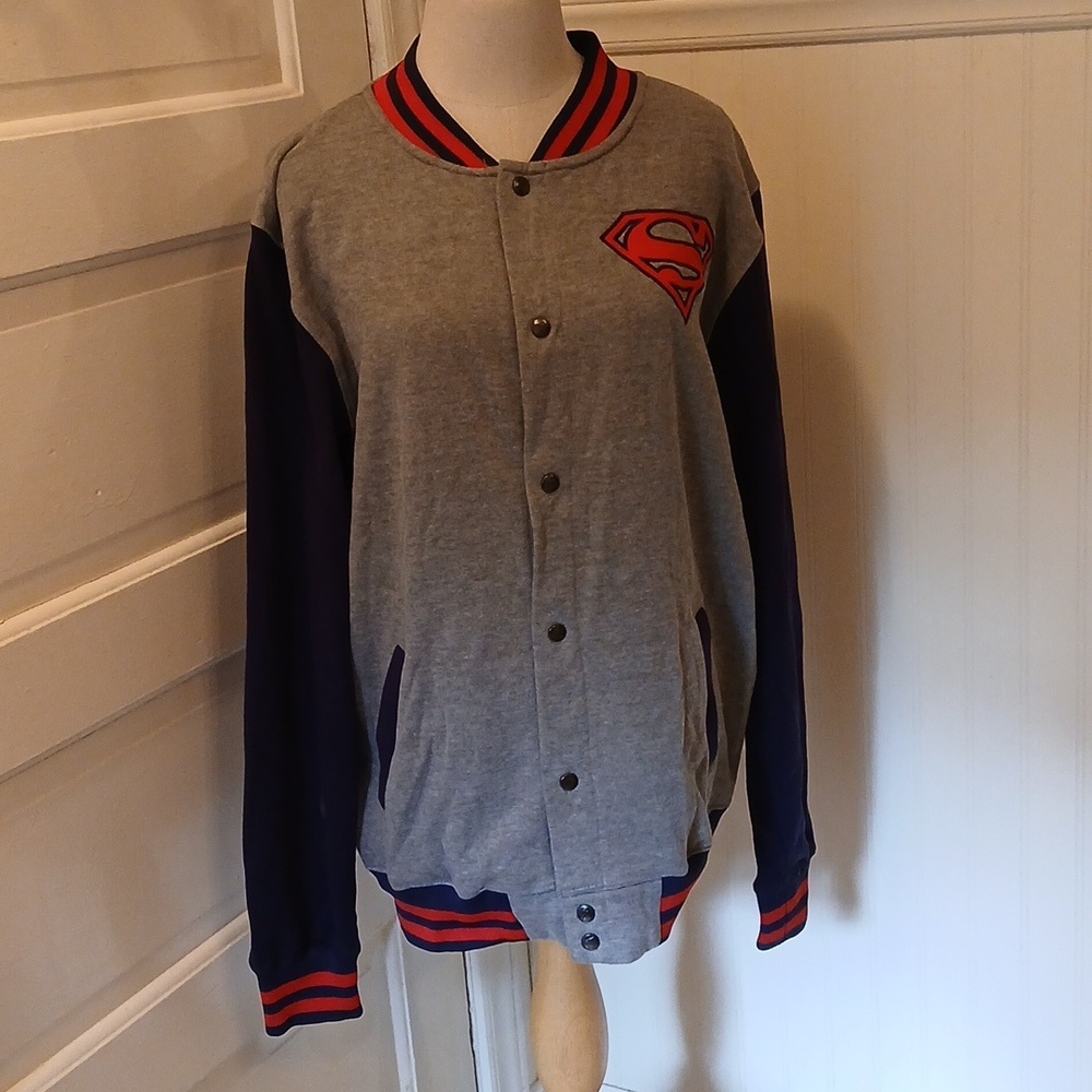 Gray and Blue Superman Varsity Jacket D. C. Comics